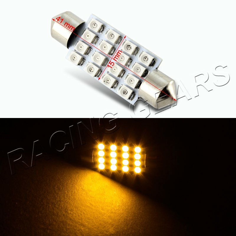 10x 41mm 16 SMD Amber LED Panel Interior Replacement Dome Light Festoon Bulbs