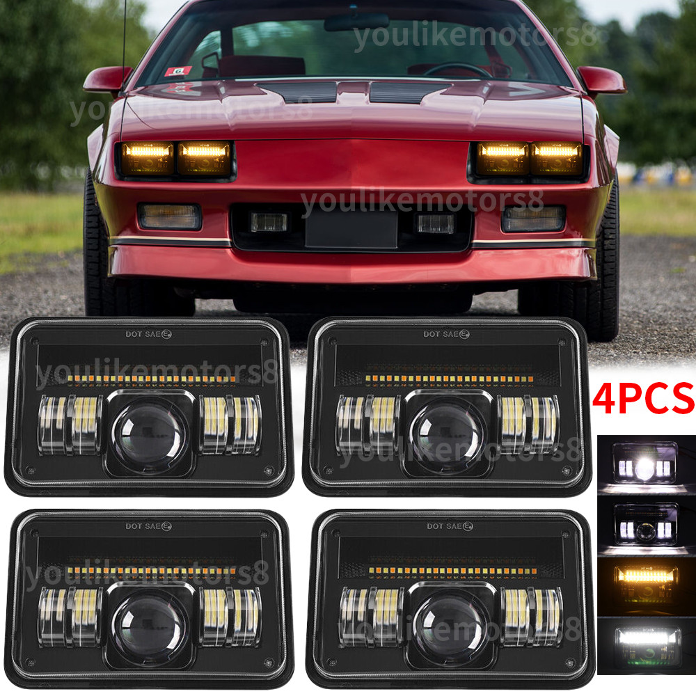 4X 4×6″ LED Headlights Hi/Lo Halo DRL Fit Chevrolet Camaro Iroc-Z Z28 1982-1992