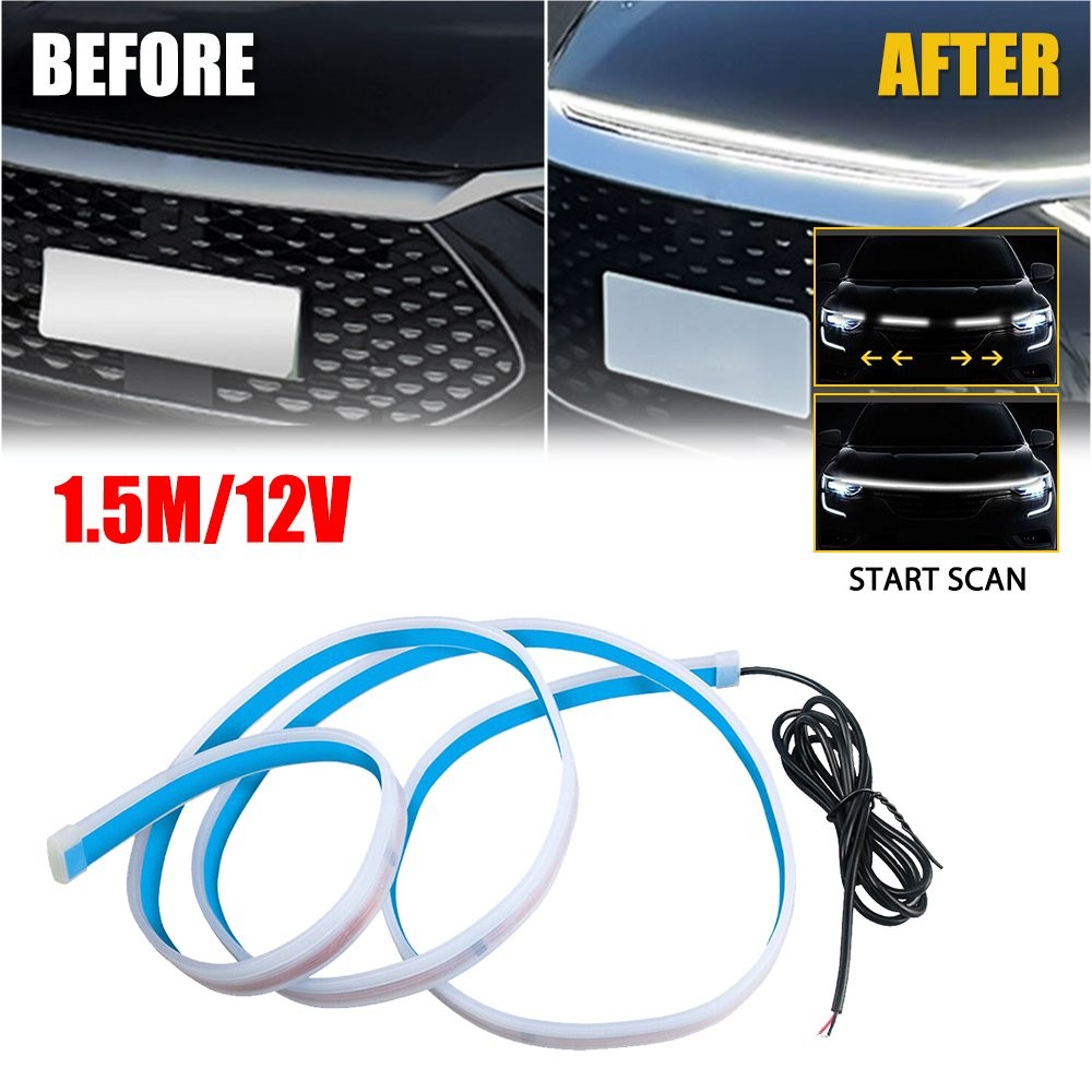 Car Hood Dynamic Scan LED Daytime Running Light Strip Waterproof Lamp Decor 1.5m