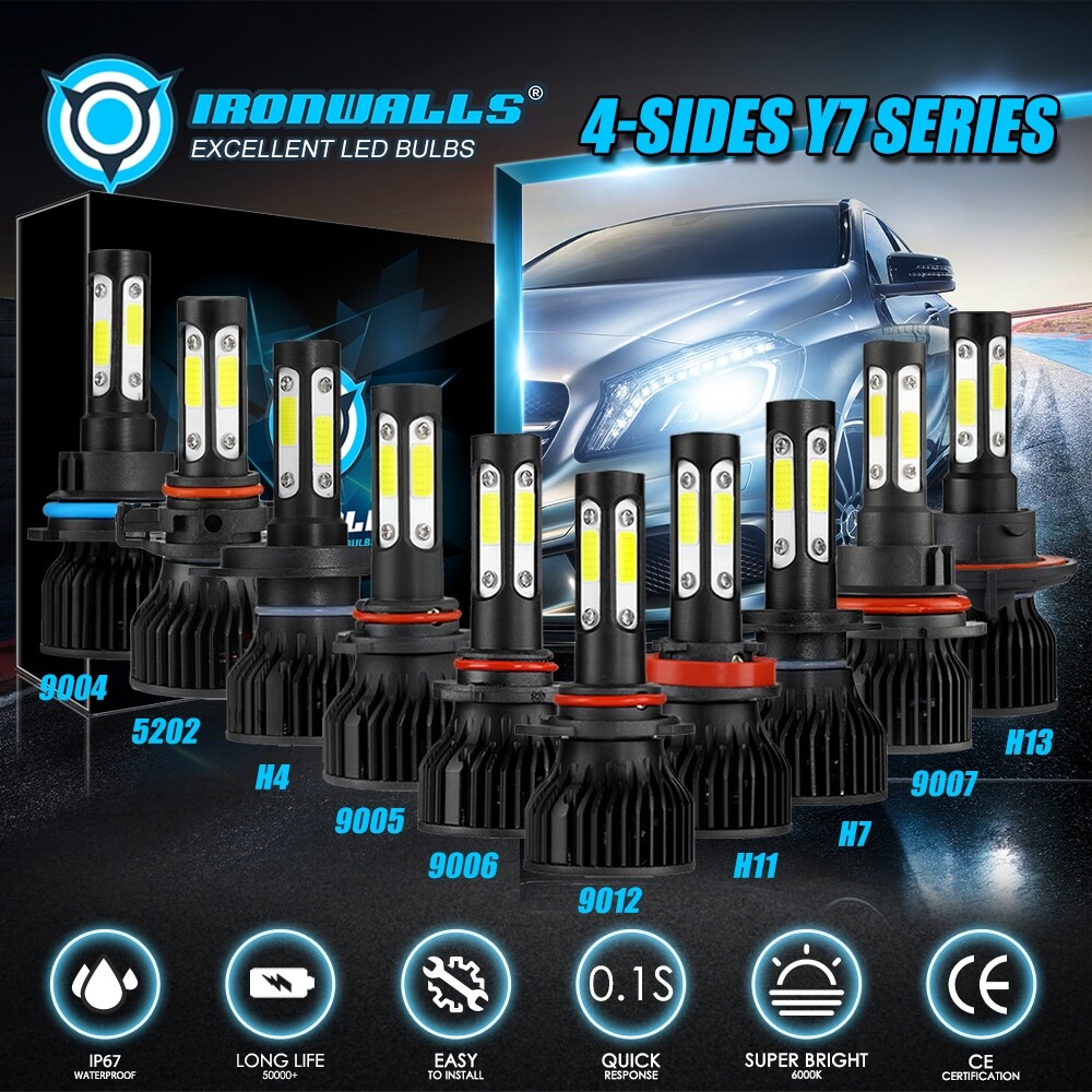 4 sides LED Headlight Bulbs High/Low Beam/Fog Light H11 9005 9006 9145 H7 H13 H4