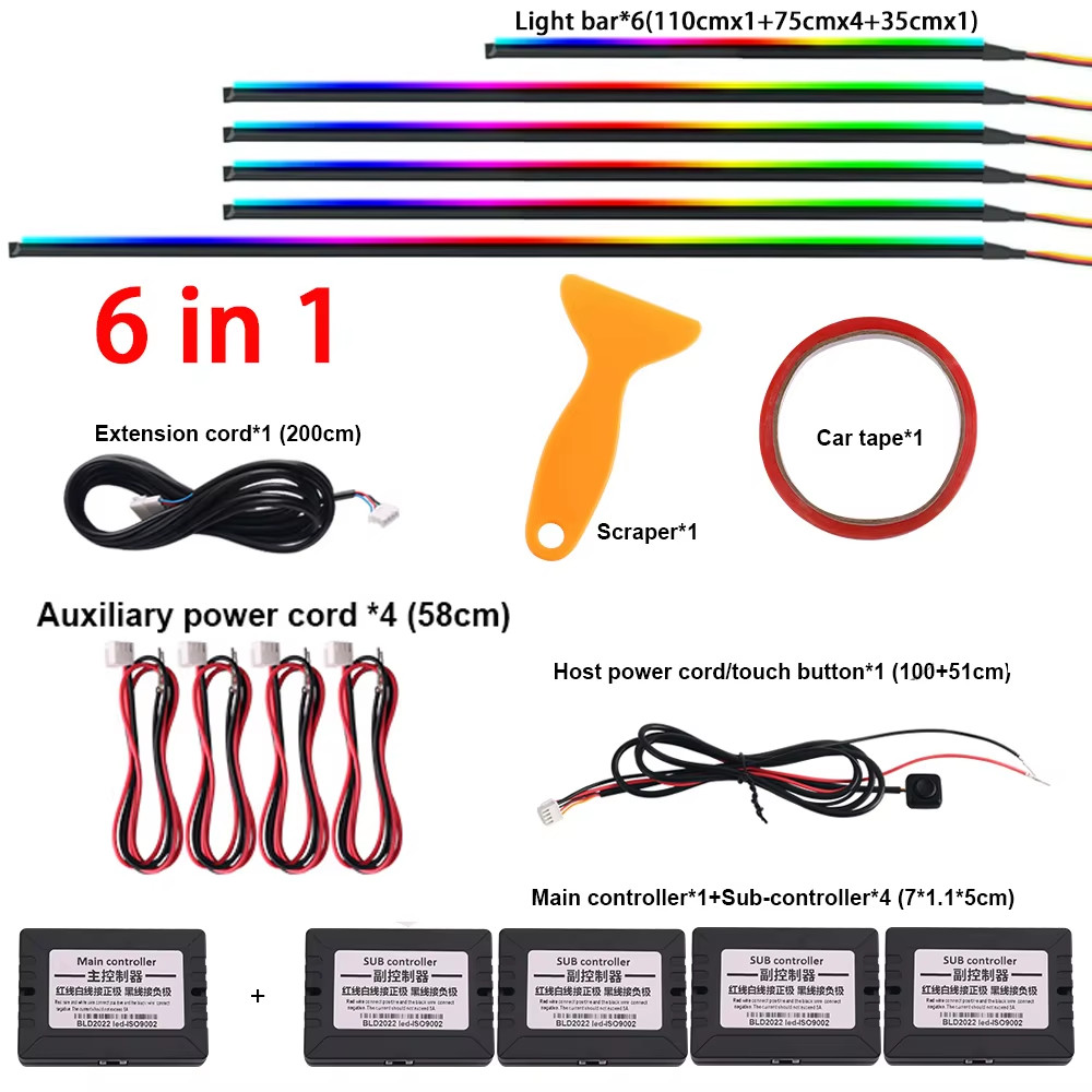 RGB Car Symphony Ambient Light 256 Color Led Atmosphere Acrylic Strip Remote APP