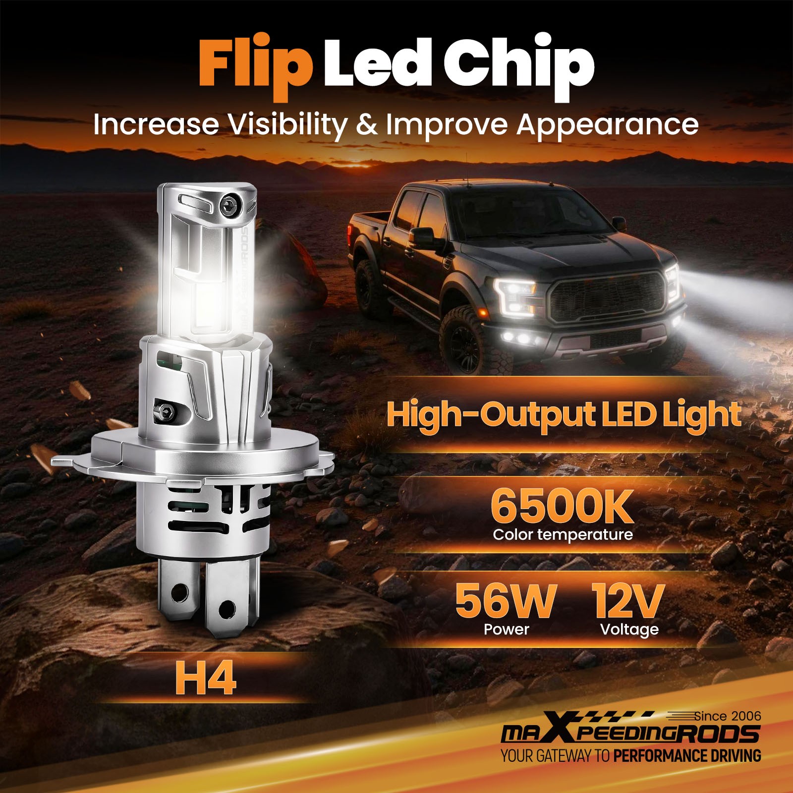 H4 LED Headlight Bulb High Low Beam Conversion Kit 28W Super Bright 6500K