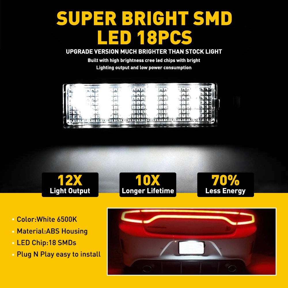 18-LED License Plate Light 6000K White For 2015-2022 Dodge & Charger Challenger