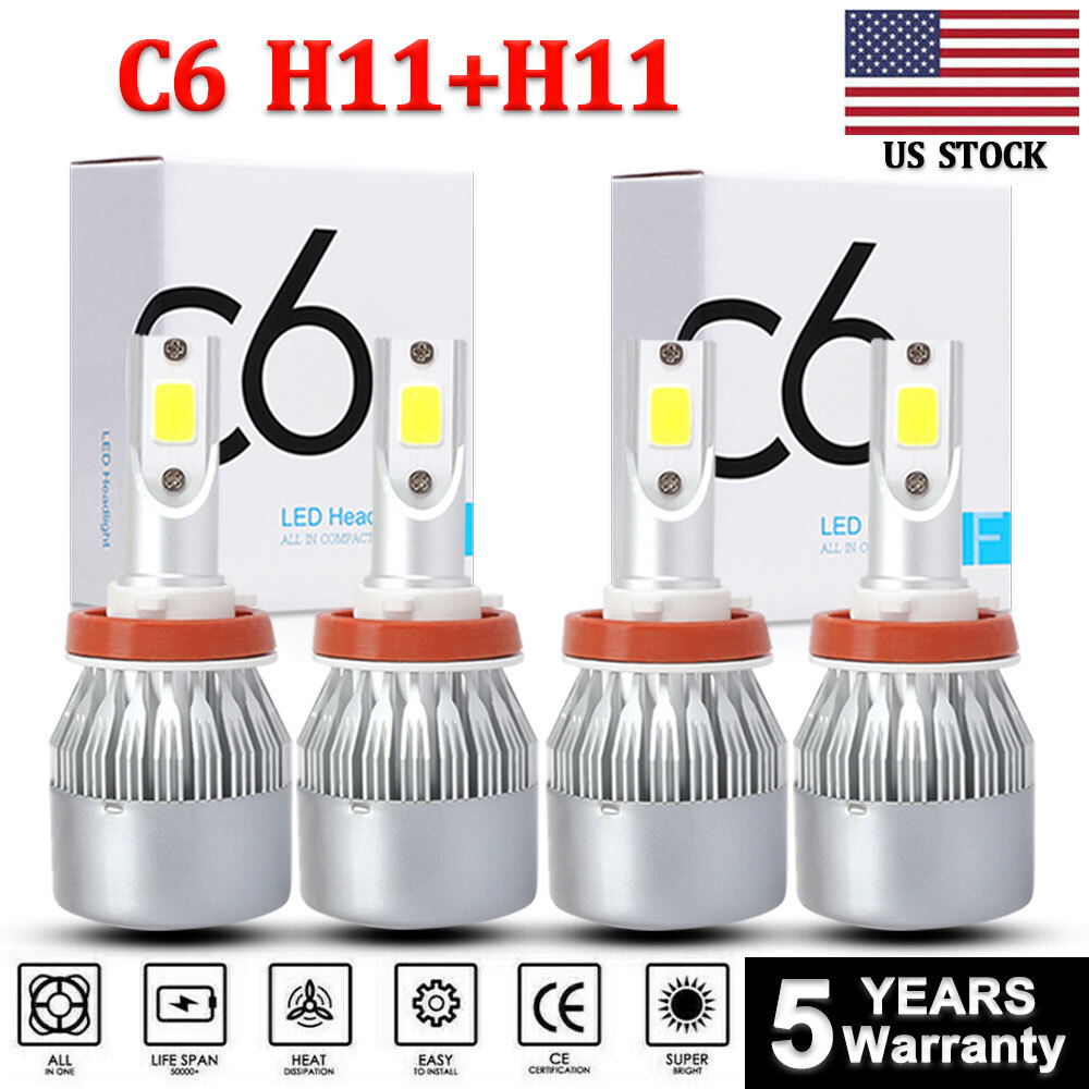4x H11 + H11 Combo LED Headlight Fog Bulbs Kit 6500K White Hi/Lo Beam 720000LM