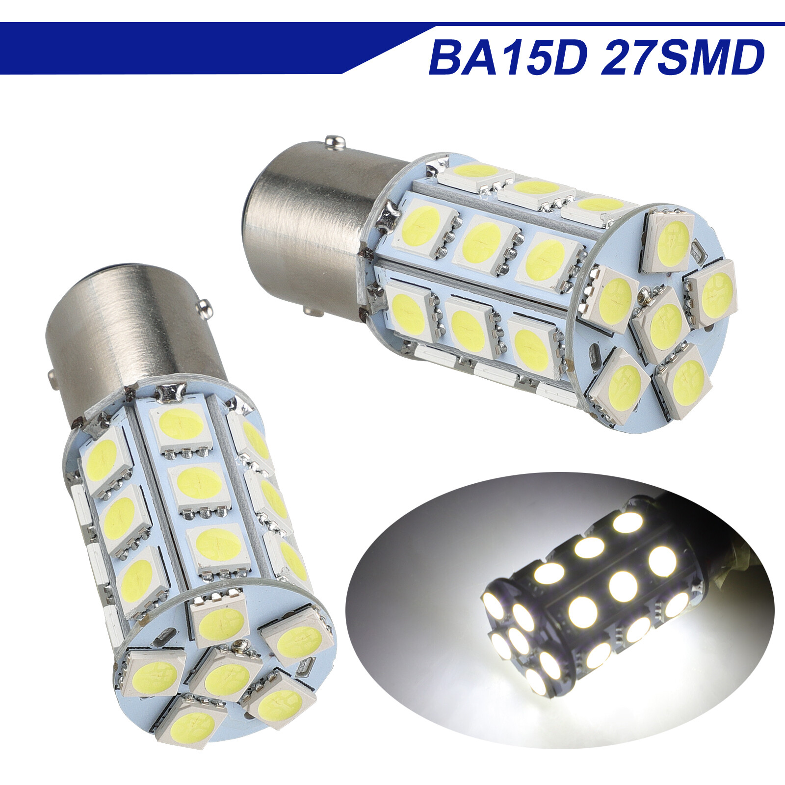 4pcs BA15D 1142 27-SMD LED Interior Light Bulbs Tail Brake Stop Lamp 6000K White