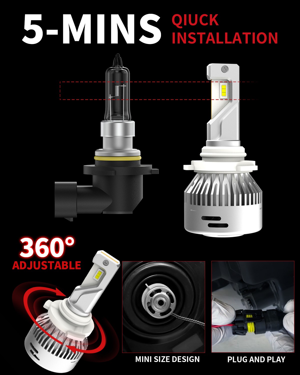 Lasfit 9005 HB3 LED Headlights Bulb High Beam 10000LM Super Bright LAair Series