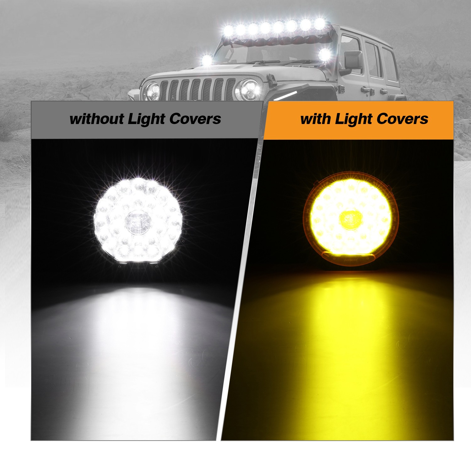 AUXBEAM 9″INCH 360-PRO 720W Round LED Work Lights Offroad Work Fog w/Amber Cover
