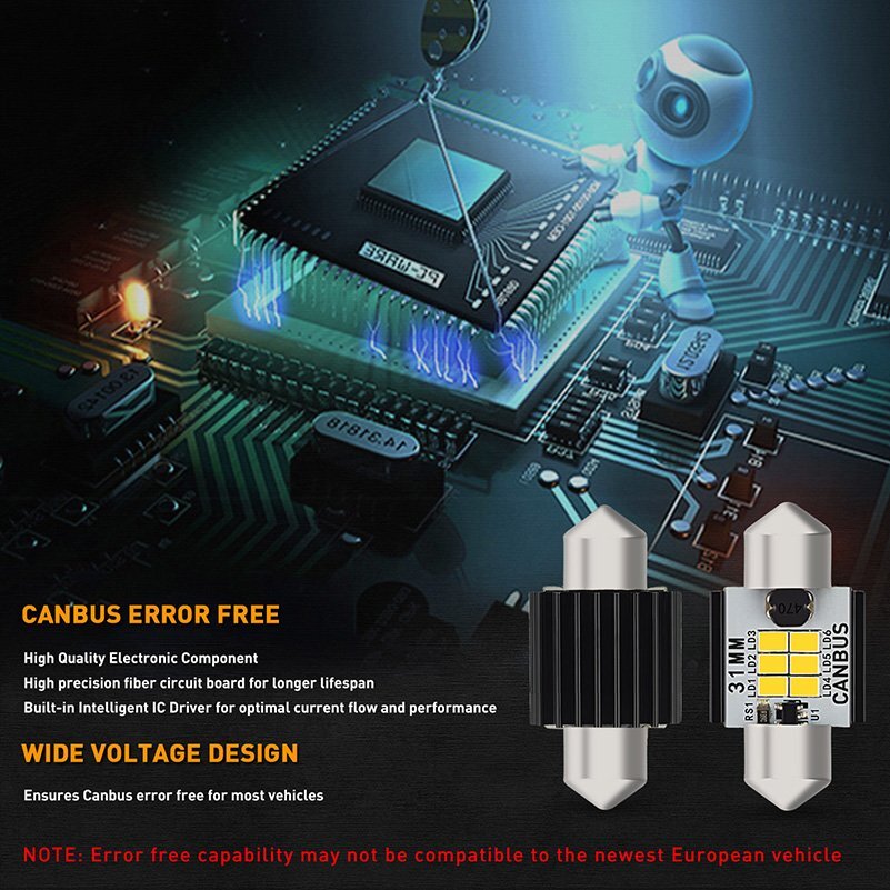 4PCS White 31MM CANBUS Error Free 3020SMD Festoon LED Interior Map Dome Bulbs