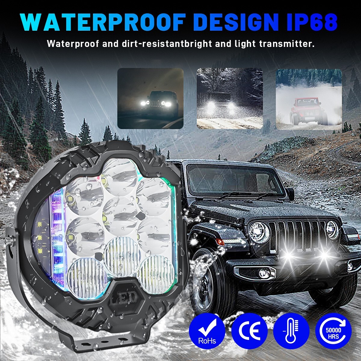 1X RGB 5/7inch LED Work Light Car Pods Spot Flood Combo Offroad Driving Fog Lamp