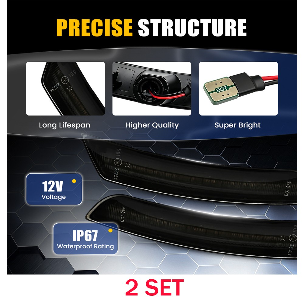 Fits 2016-23 Camaro 8X Smoked Colorful Flowing LED Front+Rear Side Marker Lights