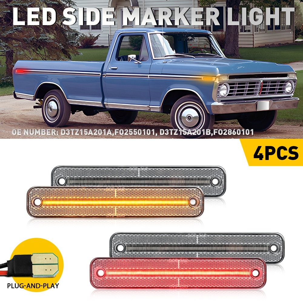4/8x For Ford F-Series Truck 73-79 Bronco Clear LED Front+Rear Marker Side Light