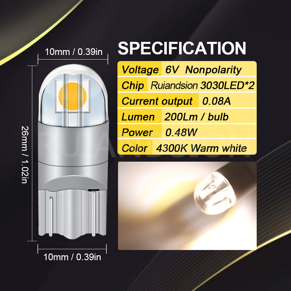 T10 3030 2 LED Bulb Car Trunk Light W5W Instrument Panel Light 200lm 6V/12V/24V
