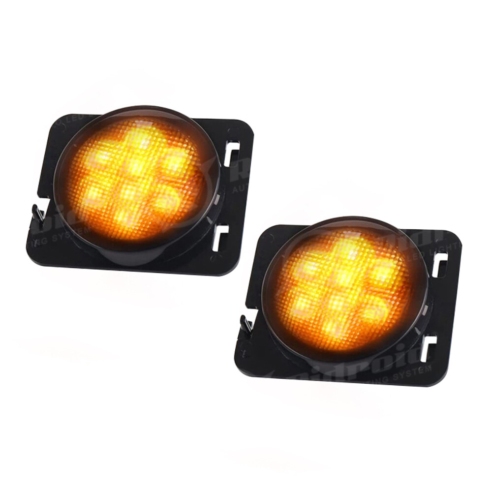 LED Side Marker Fender Lights Amber Smoked Lens For Jeep Wrangler JK 2007-2018