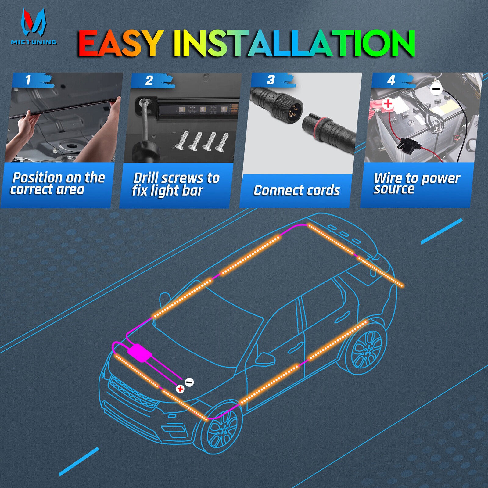 8pcs RGBW LED Underglow Lights Bar for SUV, LED Underbody Glow Neon Light Strips