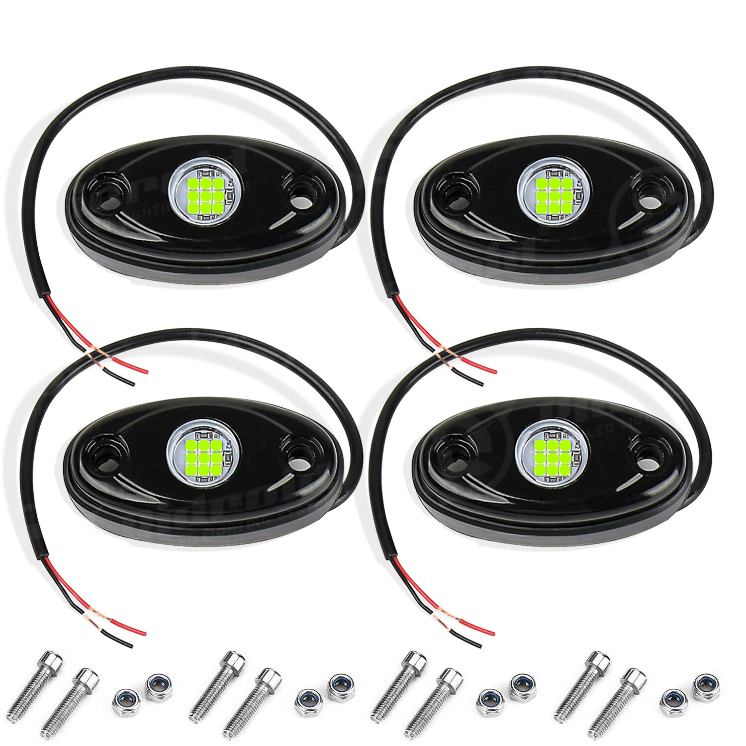4X Green LED Rock Lights Underbody Glow Pods for Harley Honda Yamaha Motorcycle