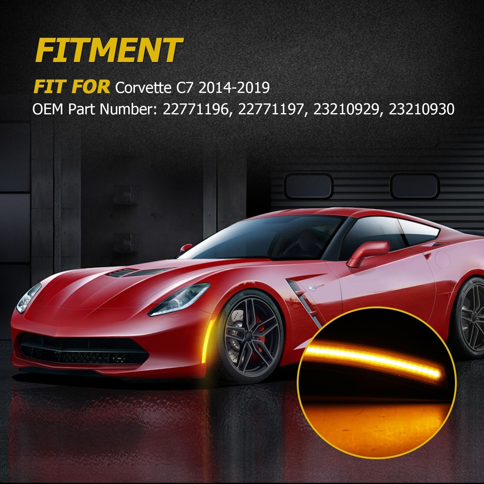 4pc Smoked Red Amber LED Front Rear Side Marker Lights For Corvette C7 2014-2019