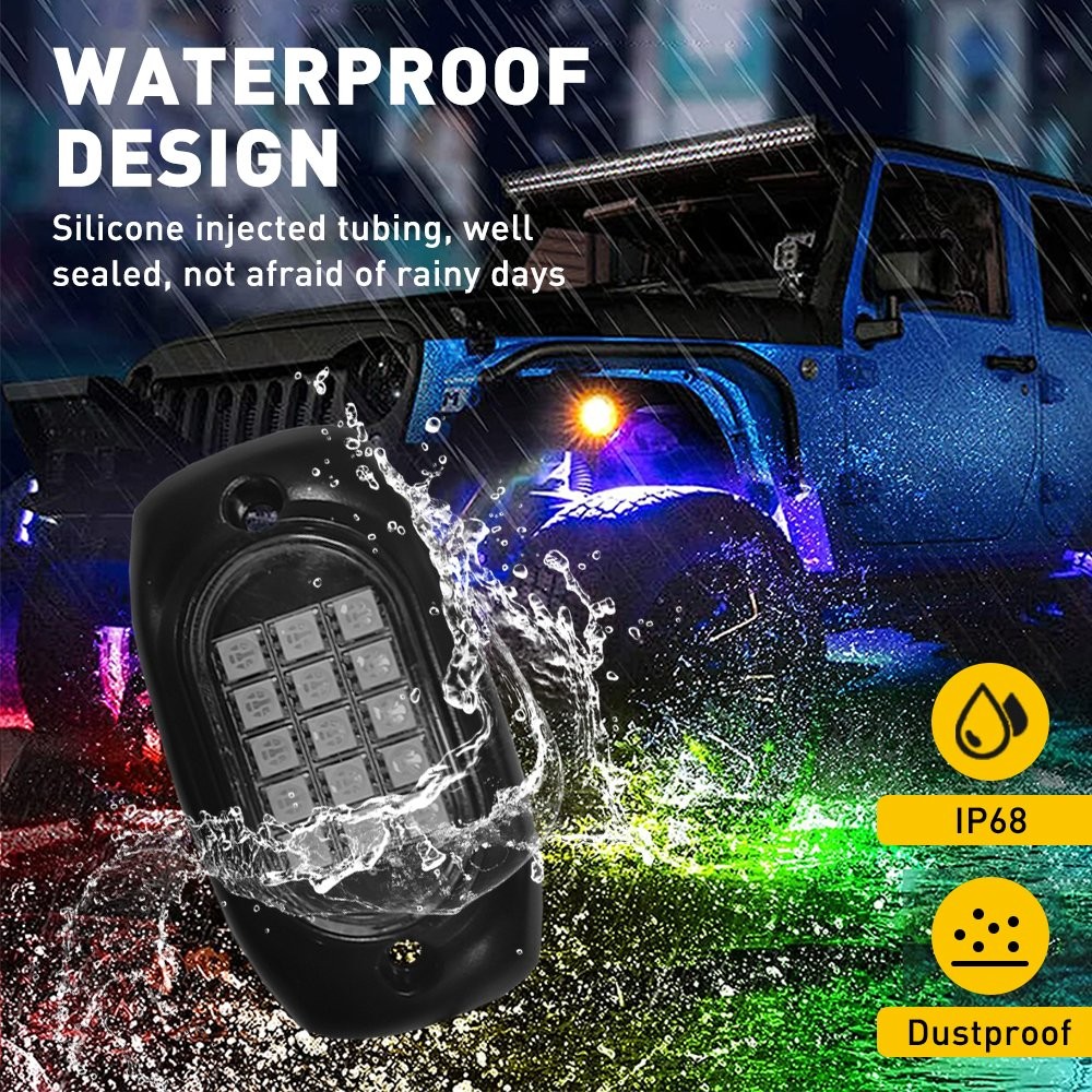 12V 10Pods RGB LED Rock Lights Underbody Wireless APP Music Chasing Offroad ATV