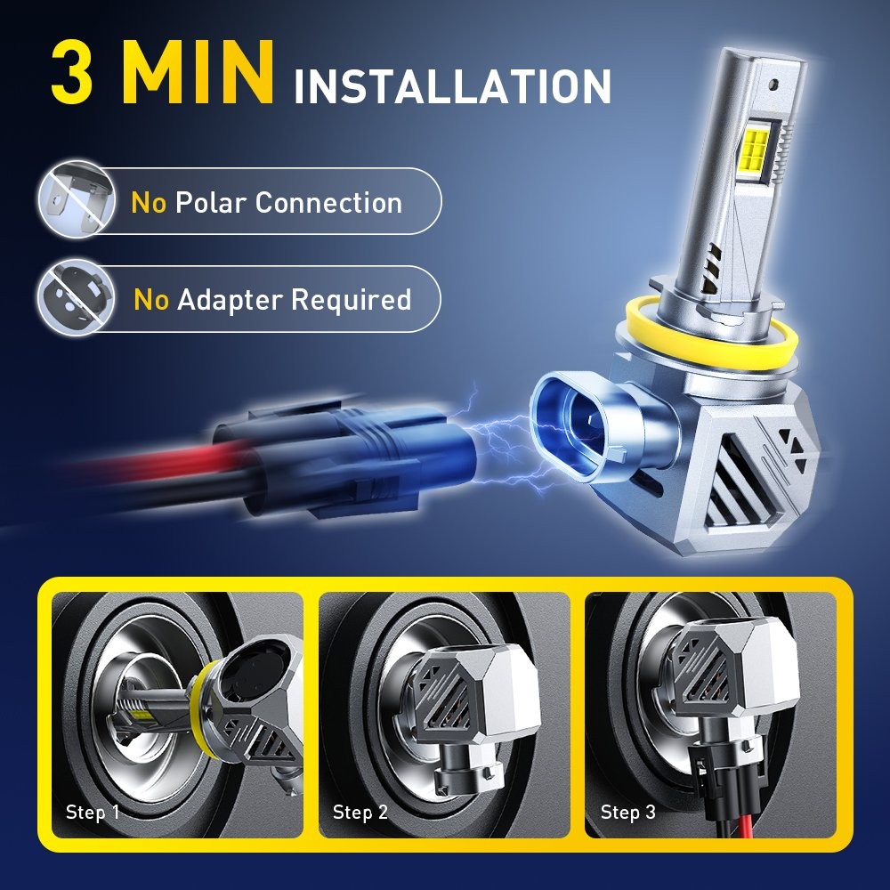 H11 H8 H9 LED Headlight Bulb High/Low Beam 6500K 48000LM Bright Upgrade 2-10X