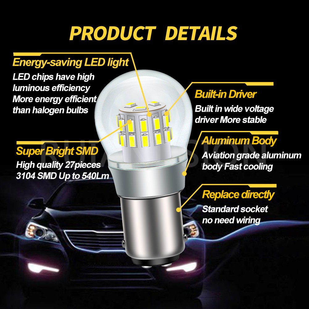 Ruiandsion BA15D LED Bulb 540LM 6000K White 27SMD For Car Boat RV Interior Light