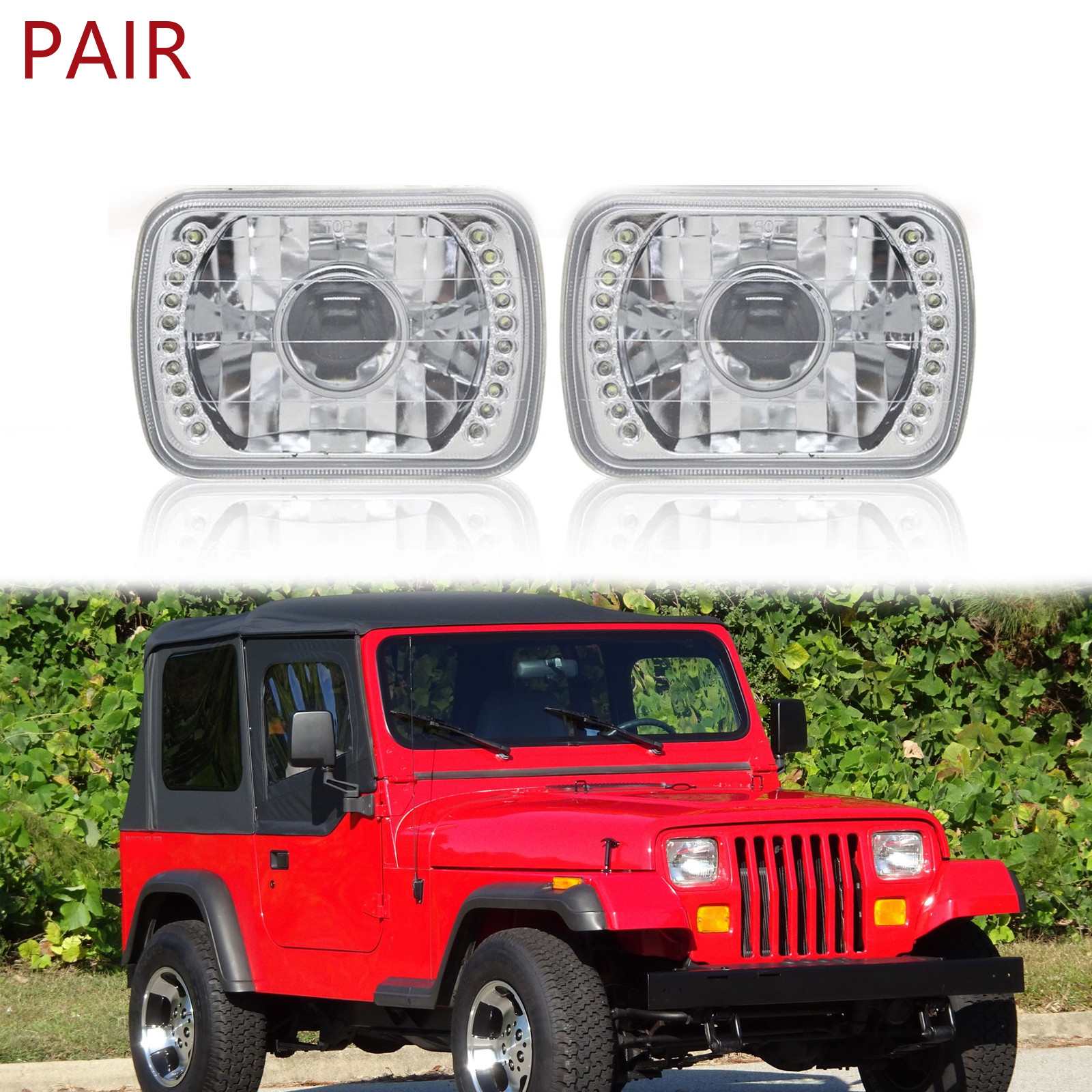 5×7″ 7×6″ LED Halo Headlight DOT For Jeep Wrangler YJ Cherokee XJ 1986-1995 Pair