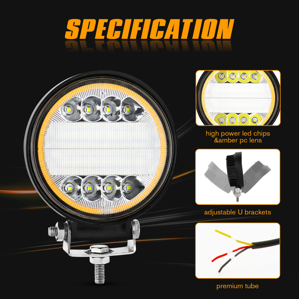 8x 5Inch 720W Round LED Work Light DRL Spot Flood Driving Fog Amber Lamp Offroad