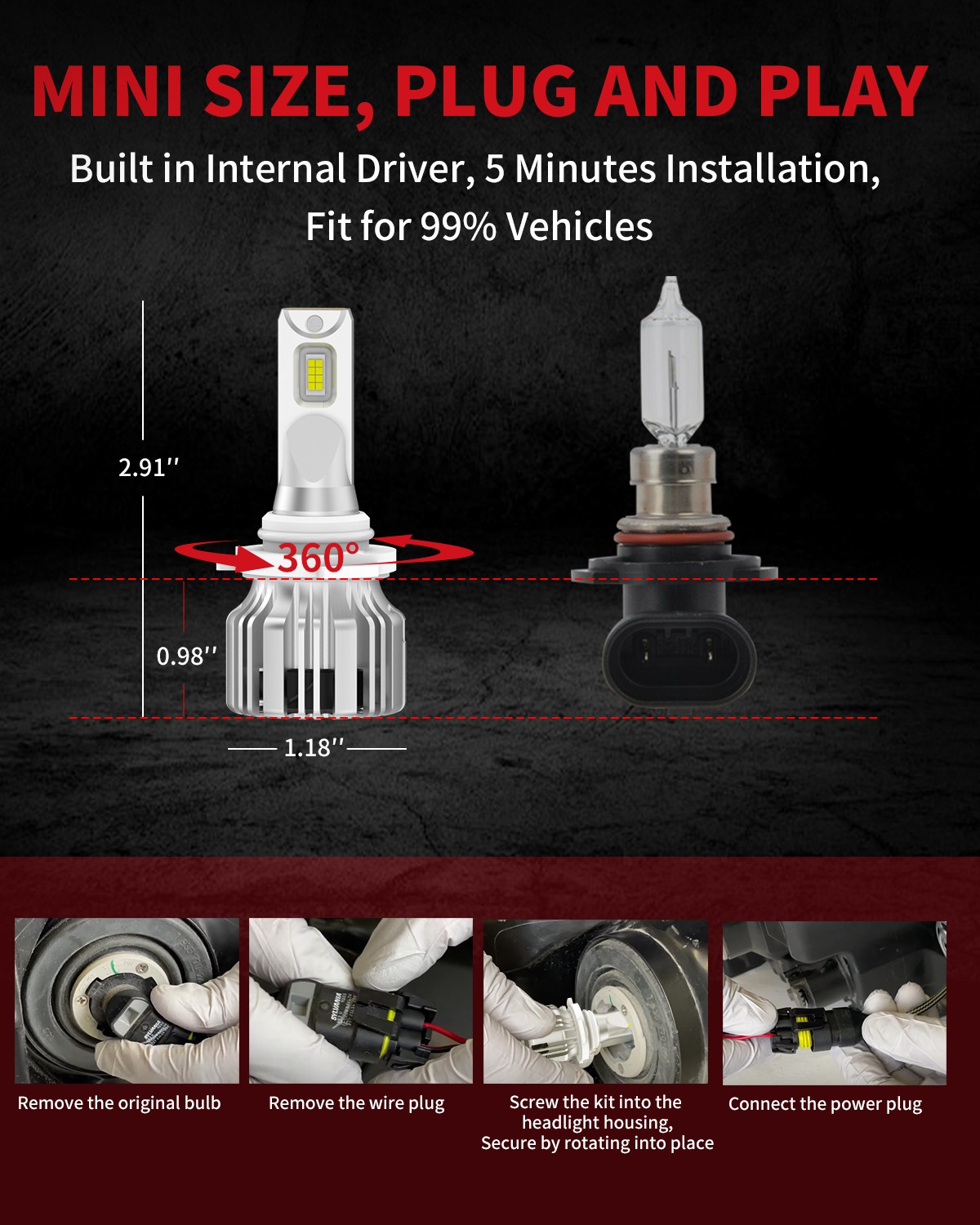 Lasfit HB3 9005 LED Headlight Bulbs High Beam Lamp 6000K Bright White Replace 2X