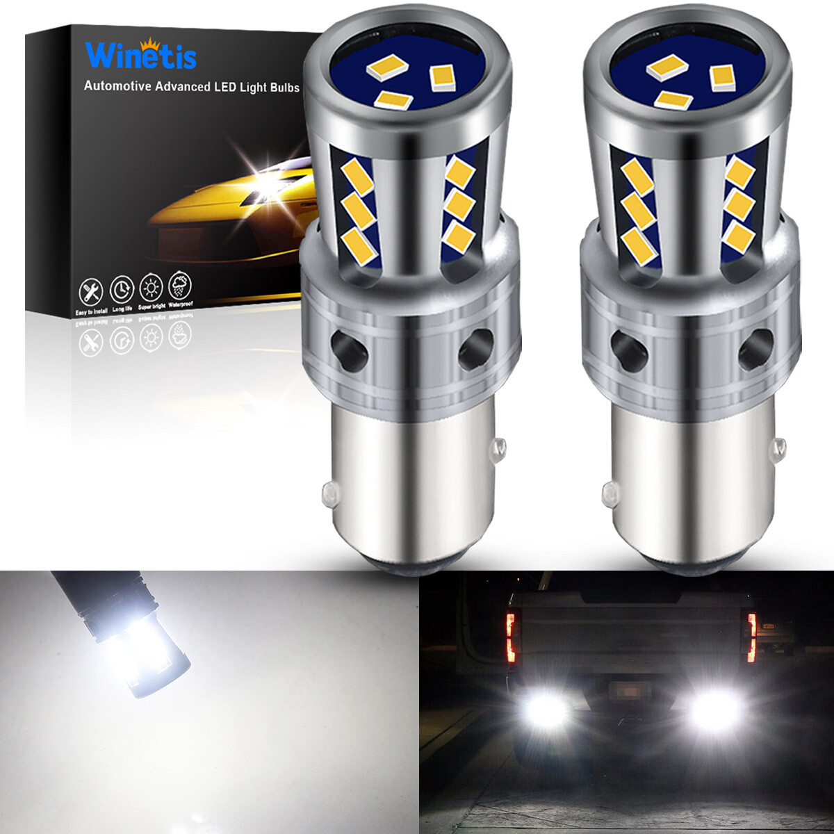 2X 18-SMD LED Brake Stop Light Bulb 1157 2057 2357 Pure White Bright Free Return