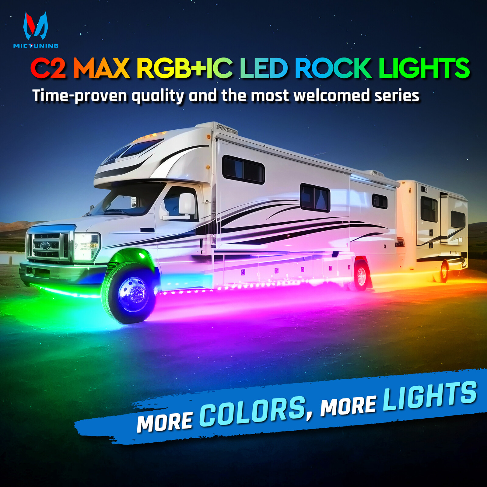 MICTUNING RGB/RGB+IC LED Rock Lights, 8/12/16/20 Pods Underglow Led Chasing Lamp