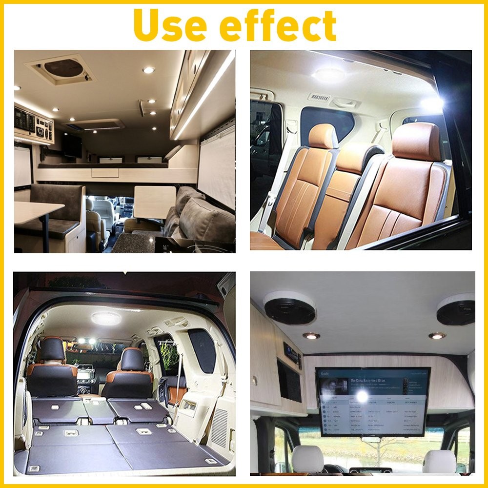 2x 12V White 46 LED Car Auto Round Dome Roof Ceiling Light Interior Bright White