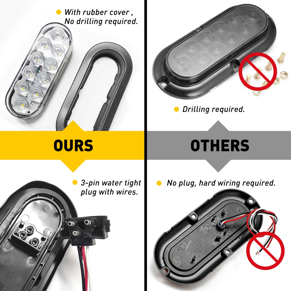 2X 6″ White Oval 10LED Clear Backup Reverse Tail Trailer Light Grommet Plug EOA