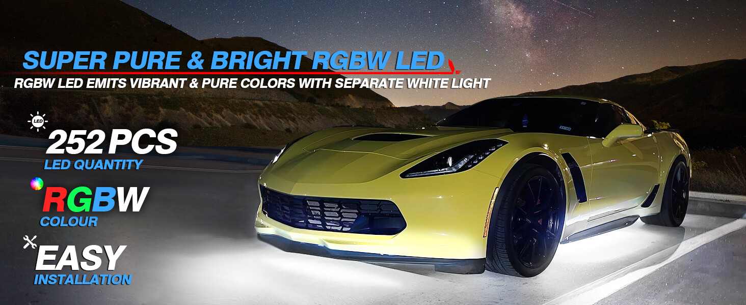 MICTUNING N8 RGBW LED Strip Aluminum Underneath Under Car Neon Lights Wireless