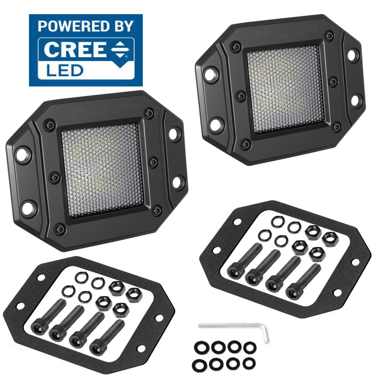 2x 5″ 120W Flush Mount Cree LED Pods Work Light Bar Driving Reverse Off Road 4WD