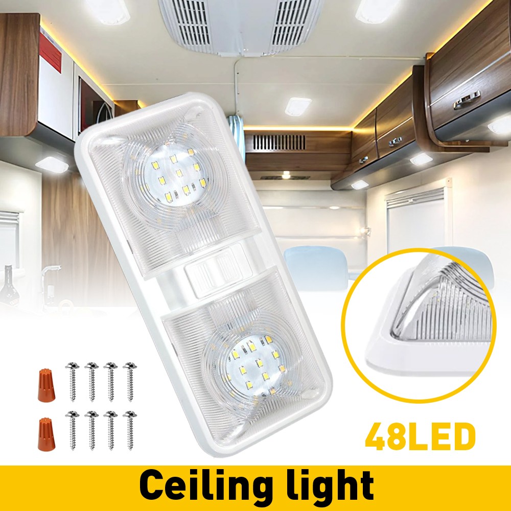 12V 48 LEDs RV Ceiling Dome Light RV Interior Lighting for Trailer Camper 600LM