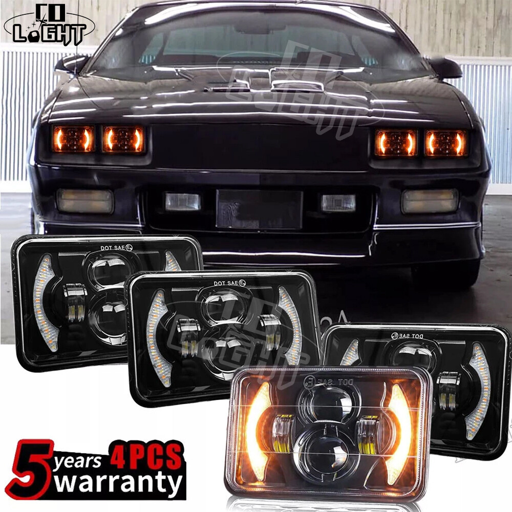 4PCS Fit 1982-1992 Chevrolet Camaro Z28 4×6″ LED Headlights Halo DRL Hi-Lo Beam