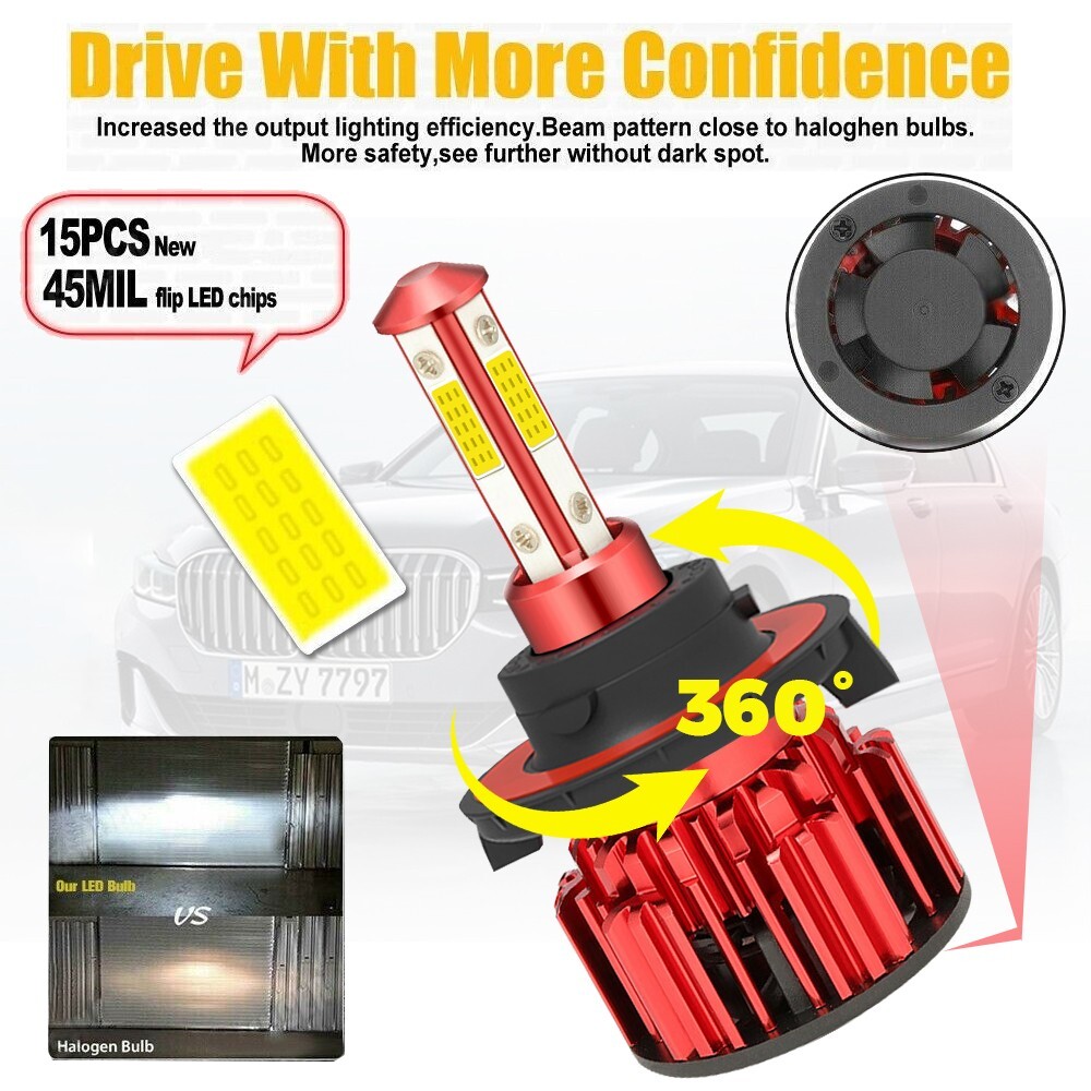 4-Sides H13 9008 360000LM LED Headlight Bulb Kit High/Low Beam 6000K White 20pcs
