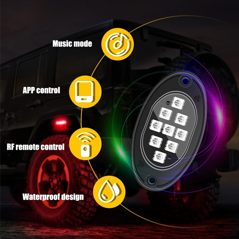 20x RGB LED Pods Rock Light Kit Underbody Glow Neon Lamp Bluetooth Music Control
