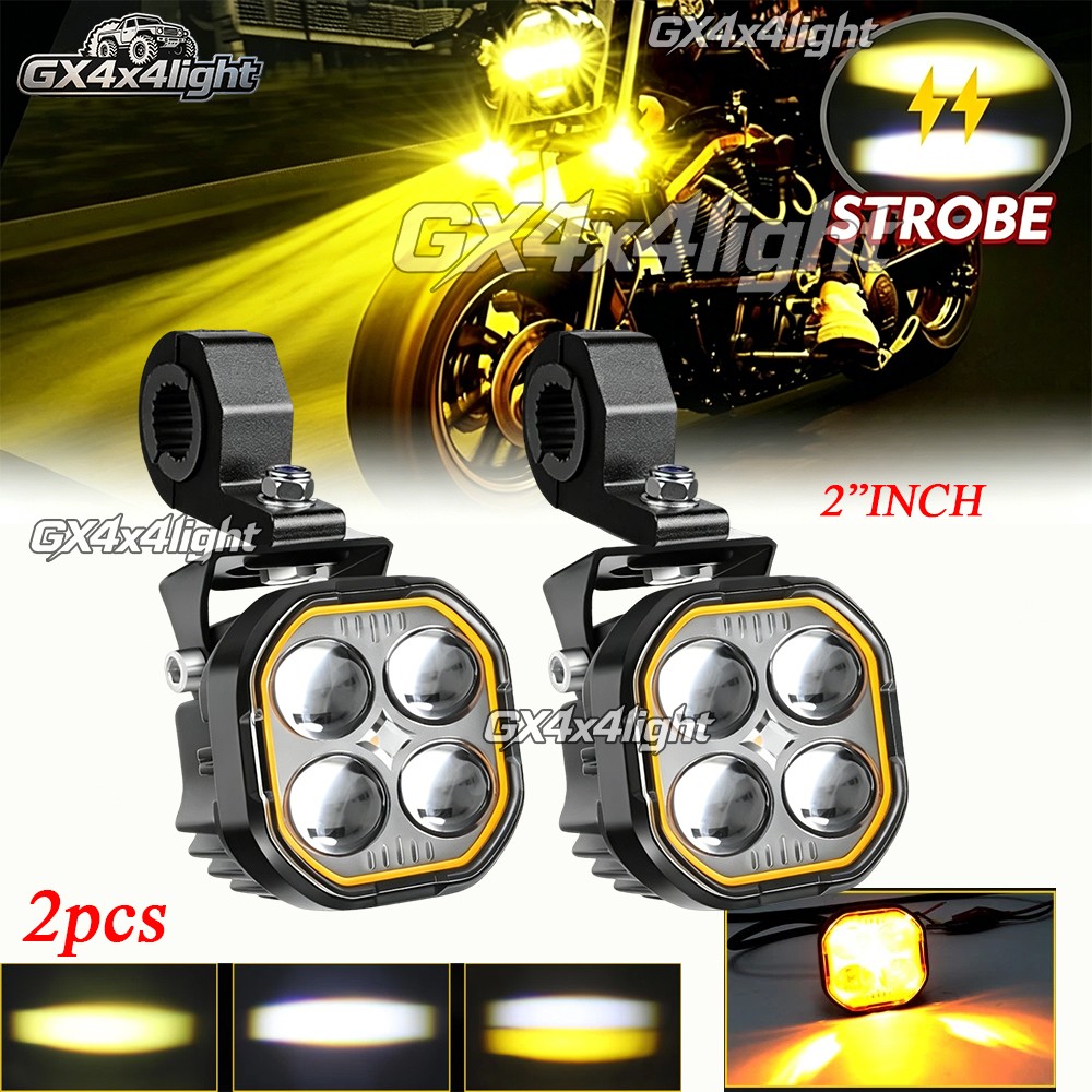 Pair Yellow White Motorcycle LED Spot Light Auxiliary Headlight Fog Driving Lamp