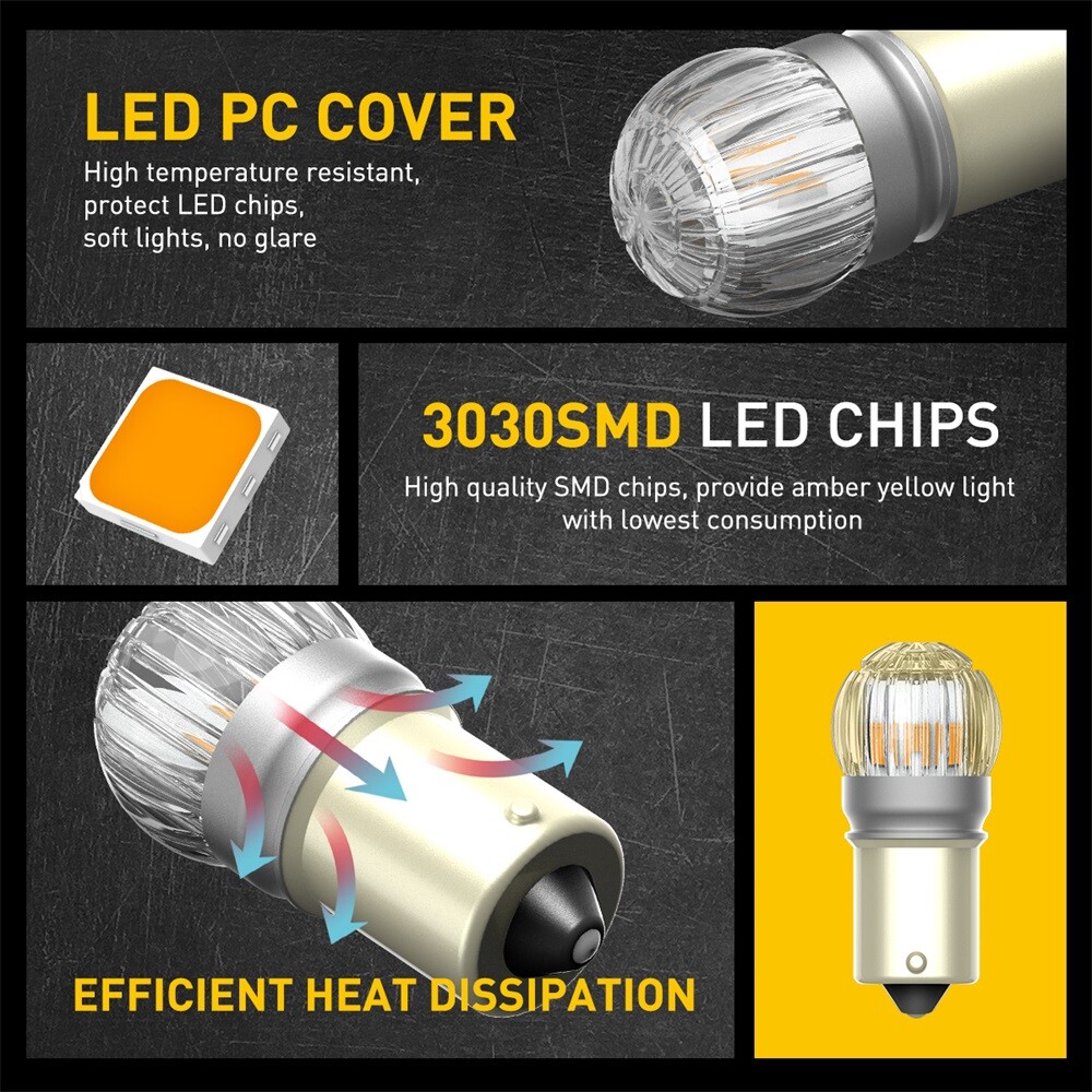 2x 1156 7506 LED Turn Signal Parking Light Bulbs Yellow Error Free Canbus AUXITO