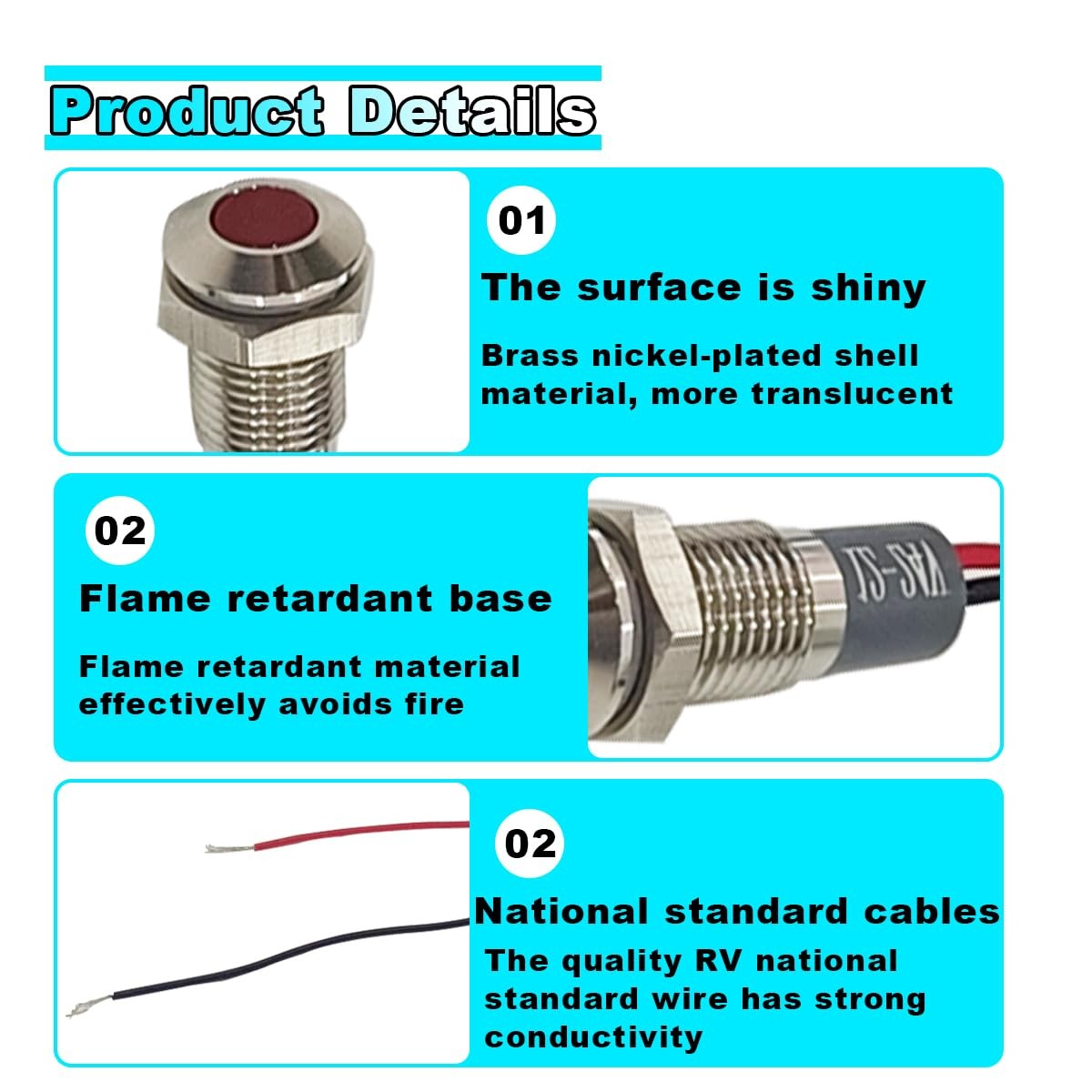 8mm/0.31″ Signal Indicator Light, AC/DC 12V-24V Waterproof Panel Warning Lamps