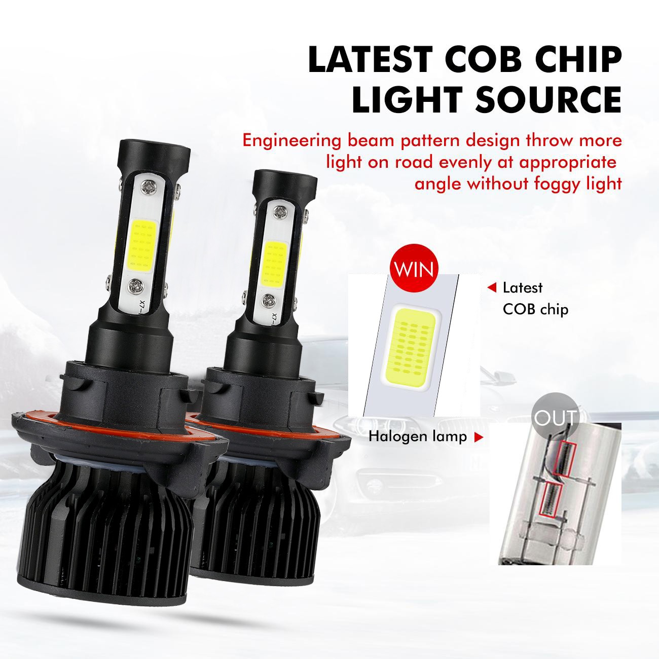4 Sides 9008 H13 LED Headlight Kit Bulbs 6500K Super Bright High Low Dual Beam