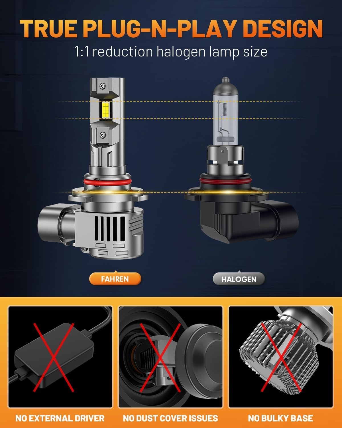 Fahren 9012 Bulb 50000LM 1000% Ultra-Brighter Hir2 Driving Light 60000HRS+ Lifes