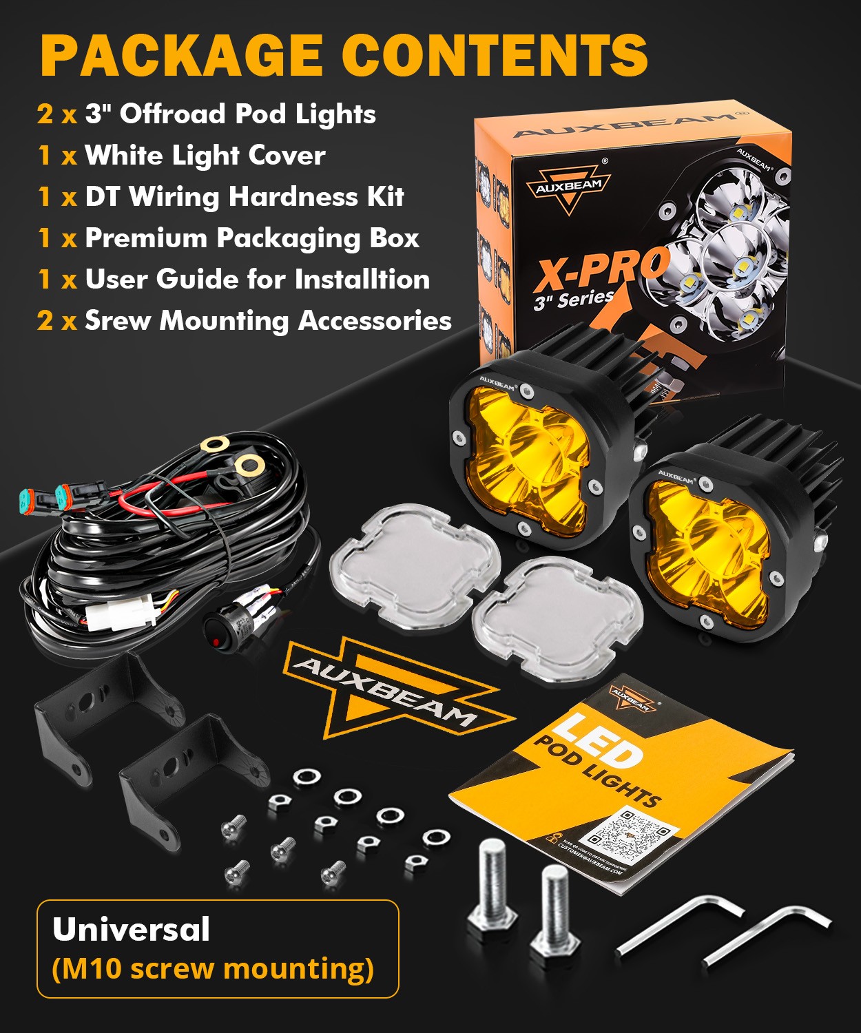 8Pcs AUXBEAM 3″ LED Driving Pods Work Light Bar Spot Fog Offroad Ditch Lights