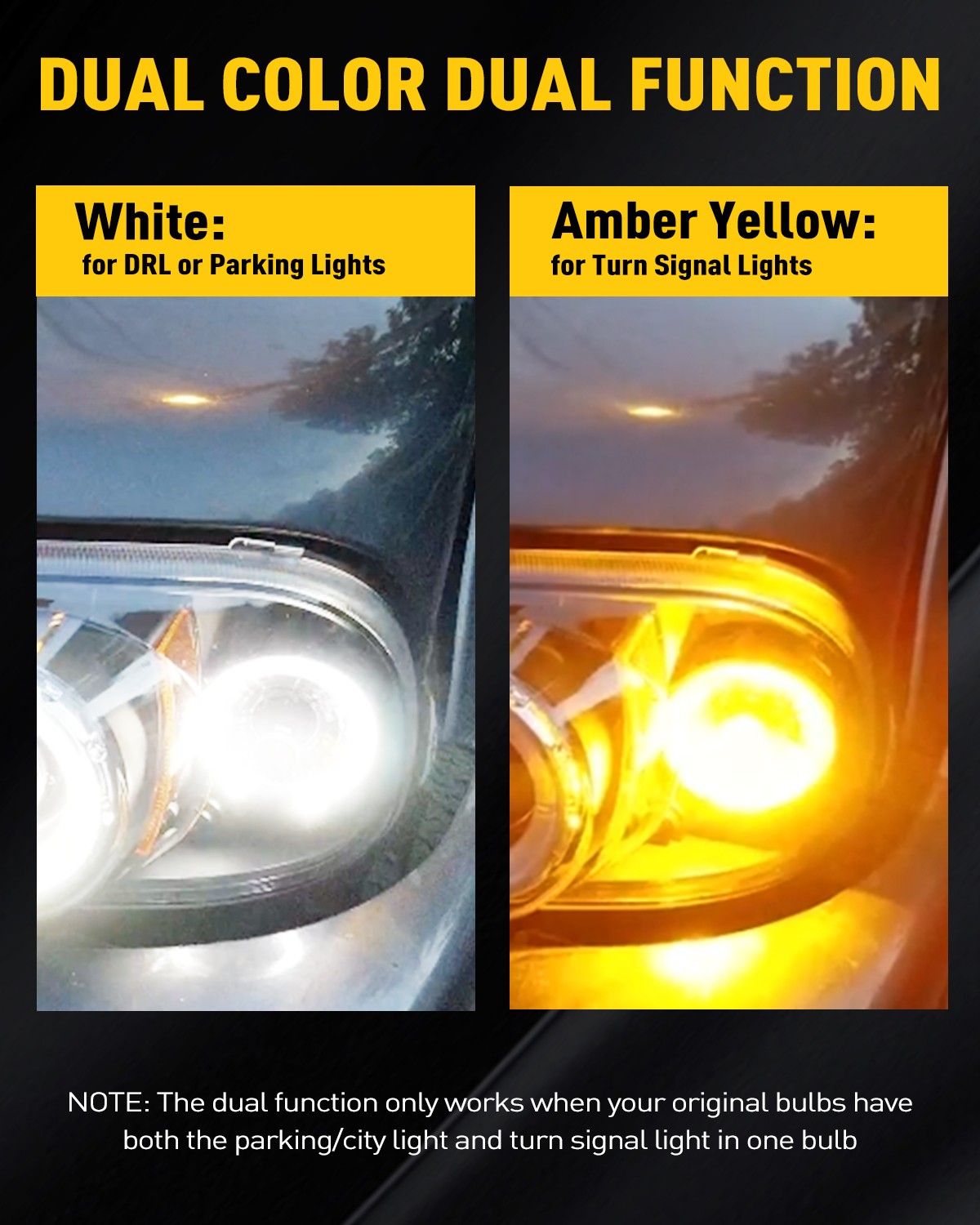 2x 3156 3157 LED Turn Signal Lights DRL Switchback Amber Yellow White Dual Color