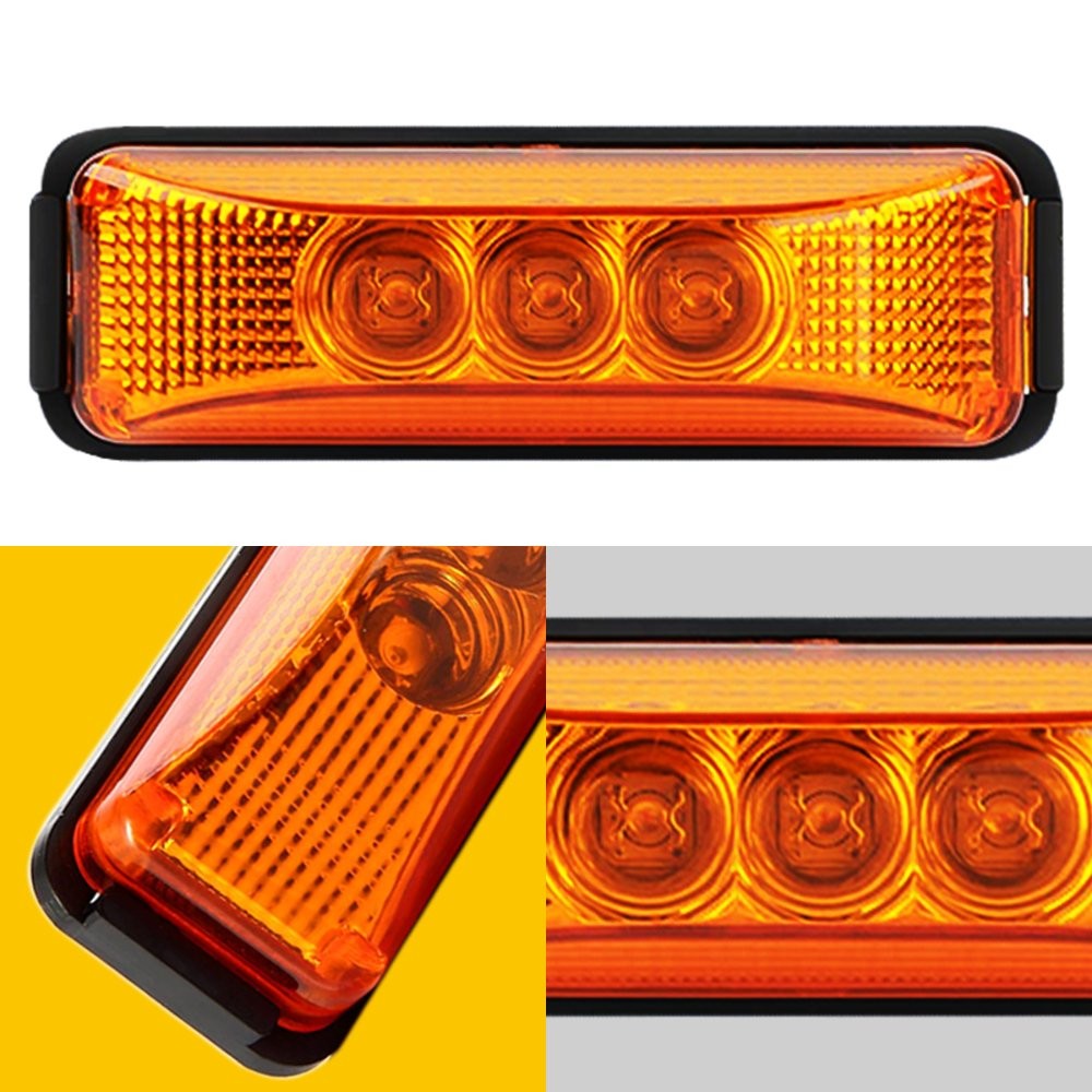 3-LED 4pc Amber Side Marker Lights Clearance Lights Truck Trailer Bright Durable