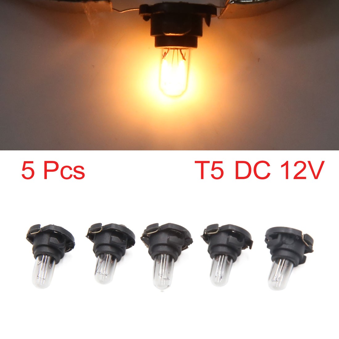 5pcs T5 Amber Dashboard Wedge Indicator Signal Light Bulbs for Car Internal