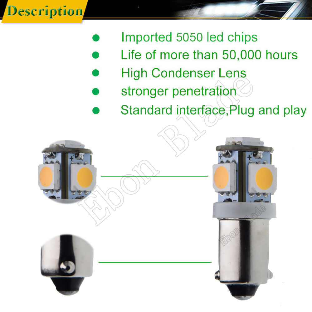 2Pcs Warm White BAX9S H6W 433C 434 LED Bulbs for Car Auto Interior Lights Lamps