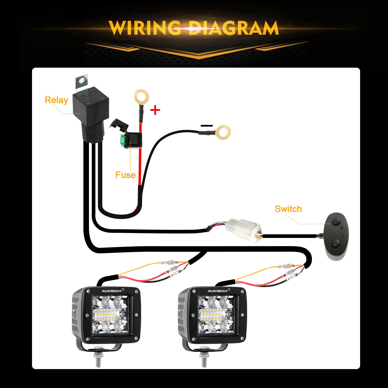 Auxbeam 2X 3“ LED Work Light Strobe Amber White For Polaris RZR 800/900/1000/XP