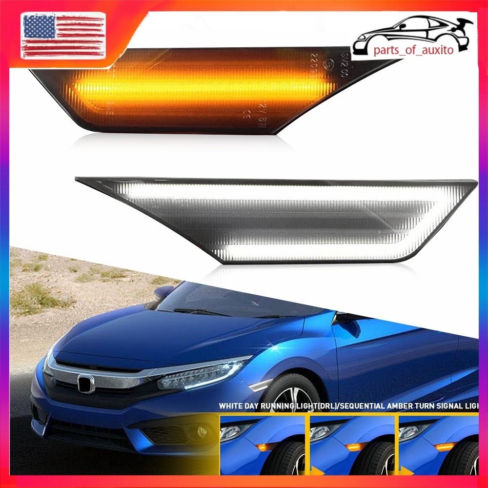 2/4x LED Dynamic Turn Signal Side Amber Marker Light For 2016-2021 Honda Civic