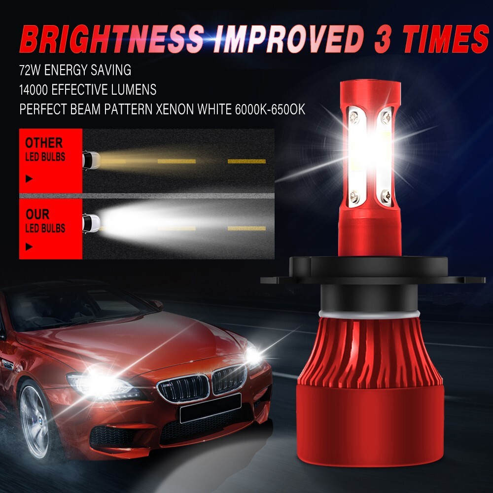 Pair 9003/H4 LED Headlight Bulbs Kit High/Low Beam 6500K Bright White