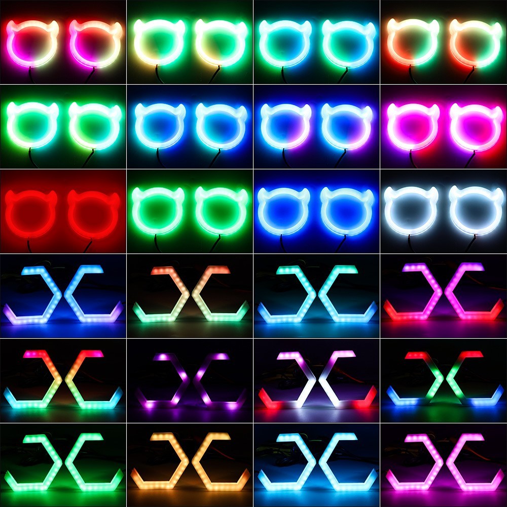 APP 2 in 1 Car RGB Heart LED Angel Eyes Halo Rings Headlight DRL Light Retrofit
